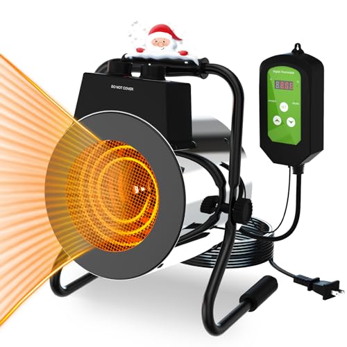 Buyplus Greenhouse Heater with Digital Thermostat, 1500W Outdoor Heaters for Patio, Overheat Protection & 3S Fast Heating, Electric Space Heater for Patio, Garage, Greenhouse, Flower House, Silver