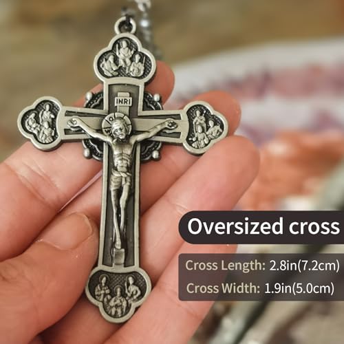 Hematite rosary beads catholic for men and women,Rosary Necklace for men with Virgin Mary medal & cross,Handmade of rosarios catolicos Cross Necklace Catholic Gifts3