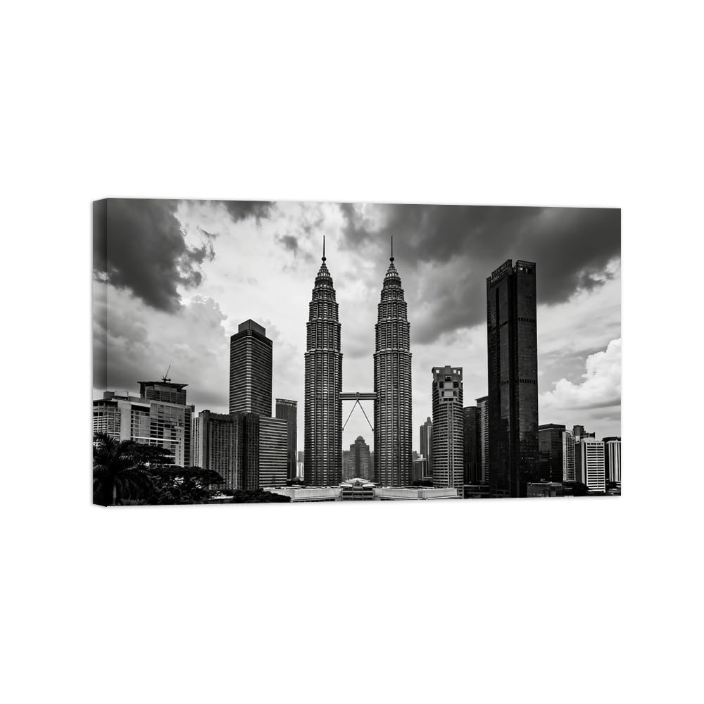 Buildings Clouds Black White Landscape Wall Art Prints 30x50cm Framed