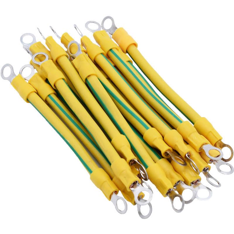 100pcs 10cm Length 10 AWG 6mm2 BVR Yellow-Green Solar Grounding Wire with Terminals Copper PV Cabinet Bridge Leakage Earth Cable