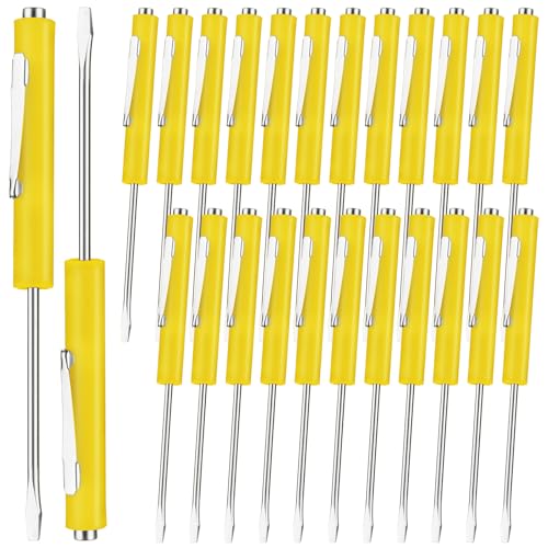 Image of Honoson 25 Pcs Pocket Screwdriver Mini Tops and Pocket Clips Magnetic Slotted Small Screw Driver with a Single Blade Head for Mechanical, Electrician (Yellow)