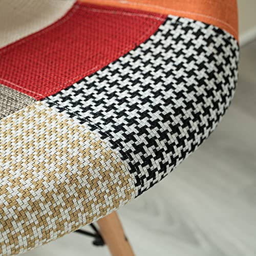 Mid-Century Modern Upholstered Plastic Multicolor Fabric Patchwork Daw Shell Dining Chair With Wooden Dowel Eiffel Legs #TOP7
