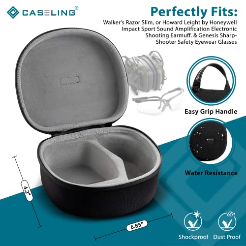 caseling Earmuff & Glasses Case. Fits Howard Leight by Honeywell Impact Sport Sound Amplification Electronic Shooting Earmuff. & Genesis Sharp-Shooter Safety Eyewear Glasses.