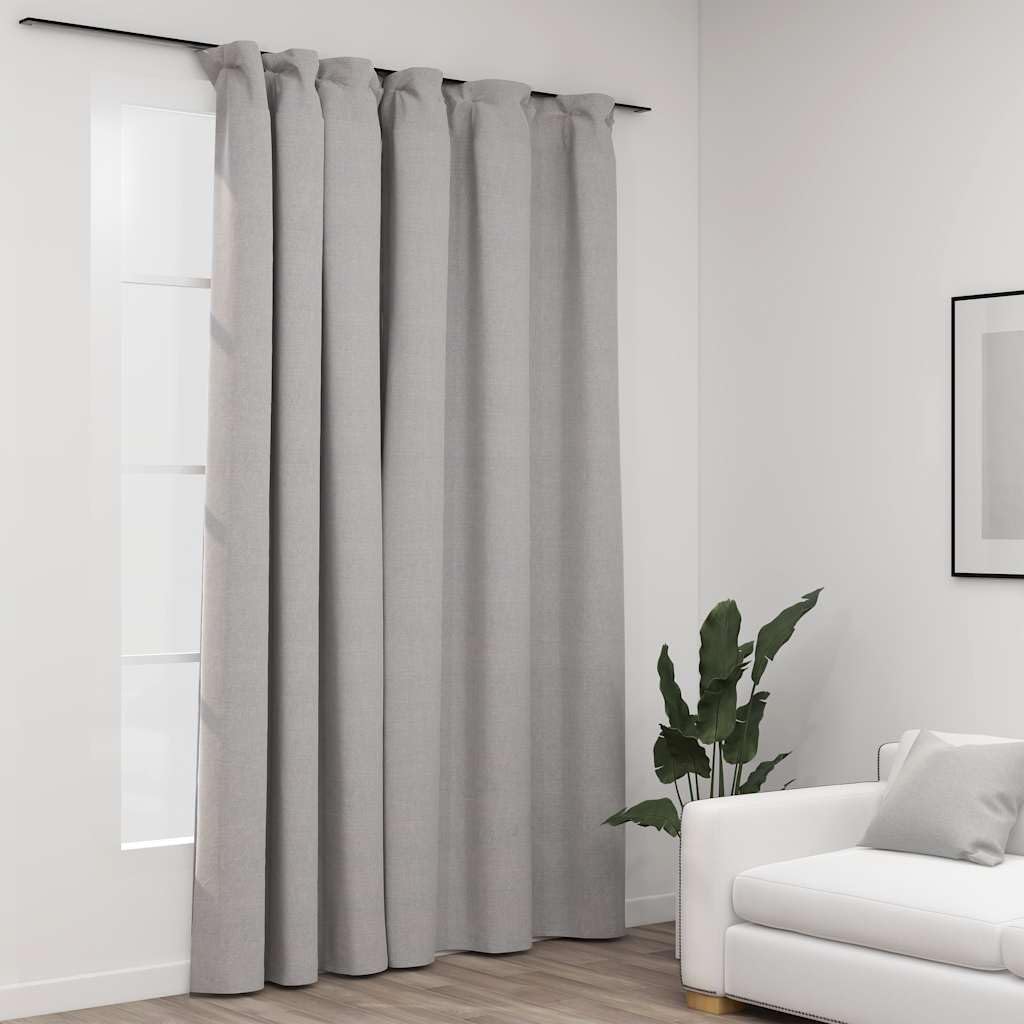 Rideau occultant aspect lin de haute qualité avec crochets gris