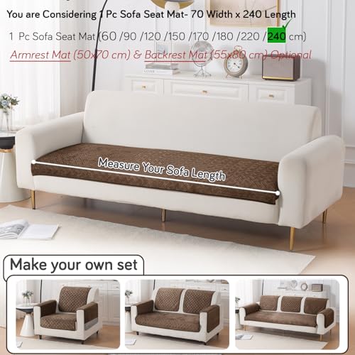 Image of HOKIPO Premium Velvety Quilted Anti-Slip Sofa Cover Mats for L-Shape & 1 /2 /3 Seater Sofa | Make Your Own Sofa Cover Set, 'Softline Quilted Series' 70(W) x 240(L) cm | Chocolate Brown (AR-6320-BR)