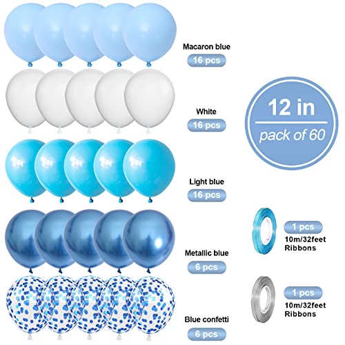 Image of Blue & White Balloons Set - 60 Metallic Blue & White Confetti Balloons for Helium - Boys, Men, Baby Shower, Wedding Party Supplies
