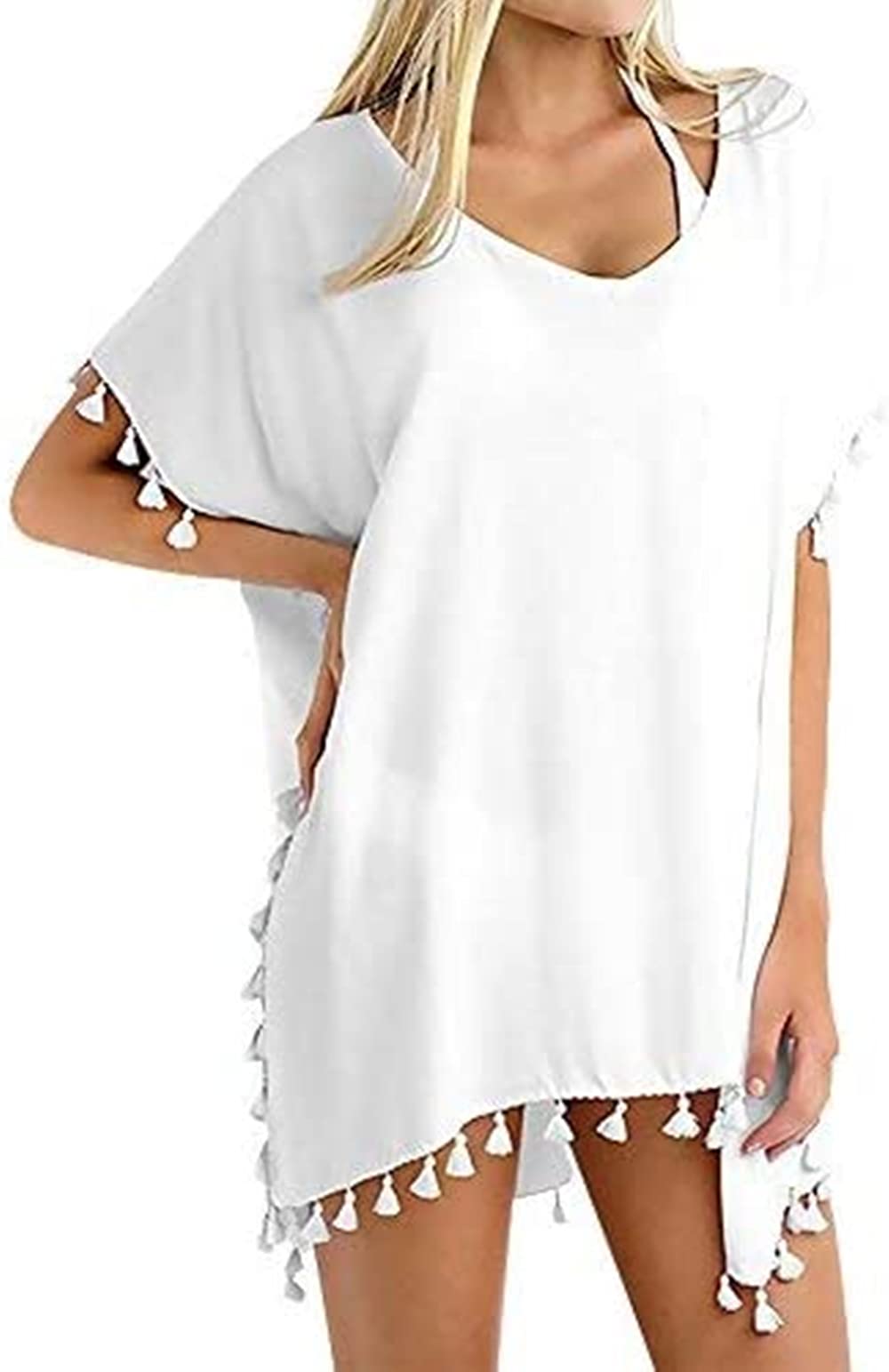 Chalier Women's Multi-Use Beach Poncho, Summer Bikini Swimsuit Cover-Up, Beach Dress with Tassels