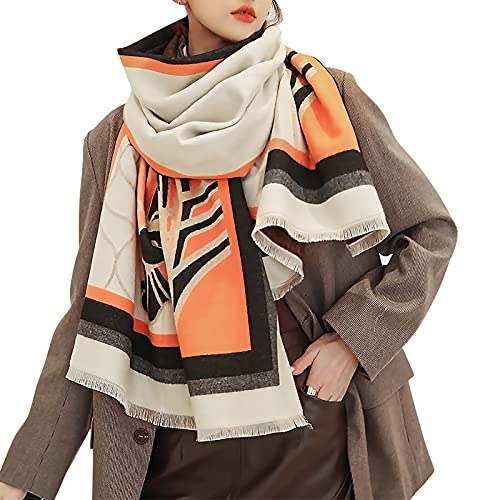LumiSyne Invierno Bufanda Chal De Cachemira Para Mujer Empalme De Color Patrón Animal Pashmina Caliente Fulares Con Borla Lana Suave Estola Engrosada