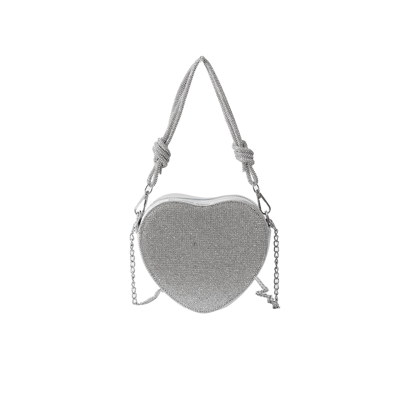 CORIOS Damen Herzform Abendtasche Strass Clutch Tasche Abnehmbarer Kette Handtasche Glitzer Schultertasche Elegant Umhängetasche Klein Tasche für Abendparty Hochzeit Silber