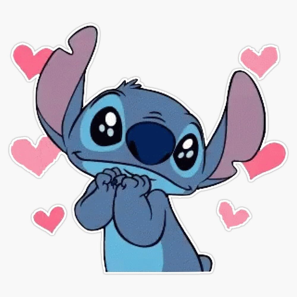 Stitch with Hearts Bumper Sticker Vinyl Decal 5"