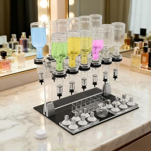 Desktop Perfume Dispenser Kit - Manual Liquid Filling Machine for 12/6 Bottles, Includes Pumps & Scent Testing Cups, 200ml Glass Bottles - Ideal for Stores & Bars