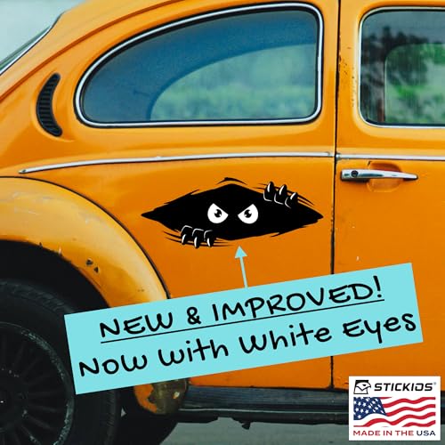 Image of Peeking Monster Funny Car Decal, Bundle - Made in USA (2-Pack) | Bumper Stickers for Cars, Trucks, Golf Carts, Cover Dents & Scratches, White Eyes, Large Vinyl Car Sticker (11 x 4.25 inches)