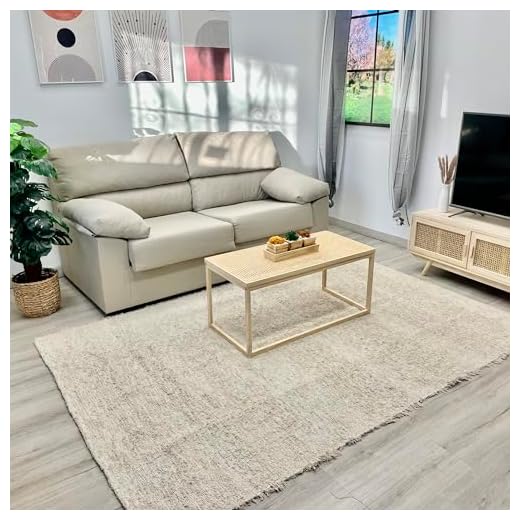 Jarapa Home Made with love Alfombra Blanco/Beige/Negra/Gris..: Alfombra Grande decoración de salón, Alfombra Dormitorio. Hecha a Mano con algodón, Pelo Corto, Suave y Lavable en Lavadora