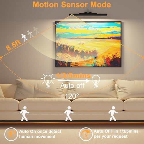 Kryoza Picture Light for Wall Art Motion Sensor – 16'' Wireless and Dimmable Gallery Light, 5000mAh Battery Operated with Remote Control Art Light Over Frame Paintings and Artworks (Black)