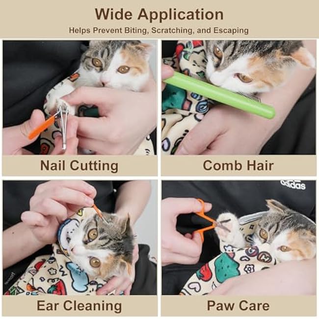 27.6 Large Cat Grooming Wrap ¨C Anti-Escape Cat Wrap for Cutting Nails, Brushing & Medication ¨C Soft, Comfortable, Reusable, Self-Adhering, Holds Cats Up to 15lbs (Elephant Cat)-YTOZPbjp