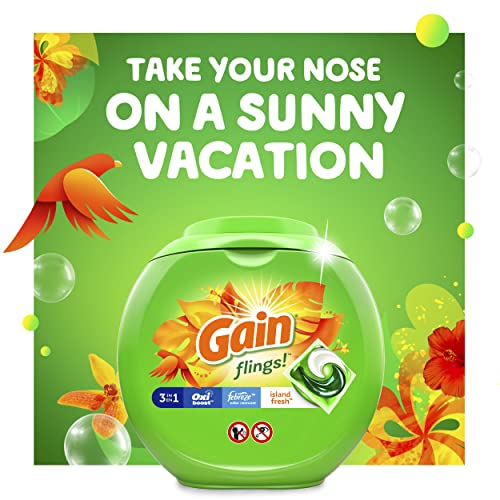 Image of Gain flings! Laundry Detergent Soap Pods Plus Aroma Boost, Island Fresh Scent, HE Compatible, 81 Count (Packaging May Vary)