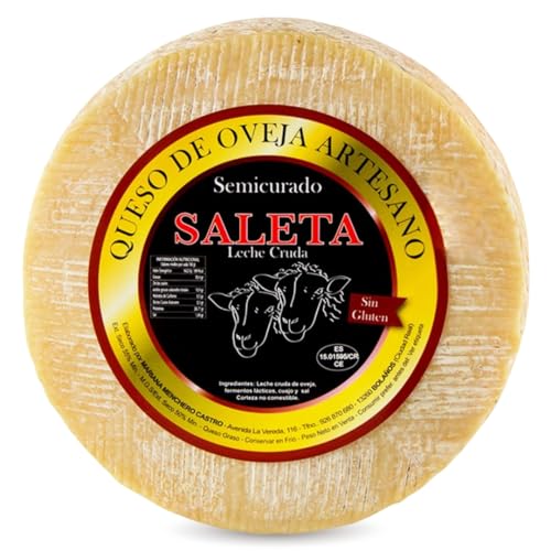 SALETA® Queso Artesano de Oveja Semicurado Entero (1,3 Kg) | Queso Semicurado | Sin Conservantes ni Aditivos | Leche cruda de oveja, cuajo y sal | Queso Gourmet