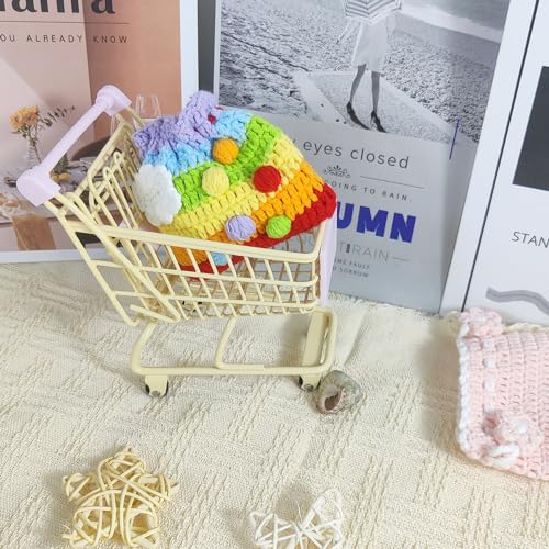 Small Crochet Purse 100% Handmade Knitted Storage Bag Cute Funny Kawaii Coin Change Purse Pouch Mini Cartoon Shark Funny Plush Drawstring Headphone Wallet for Women Girls Gift(Rainbow)4