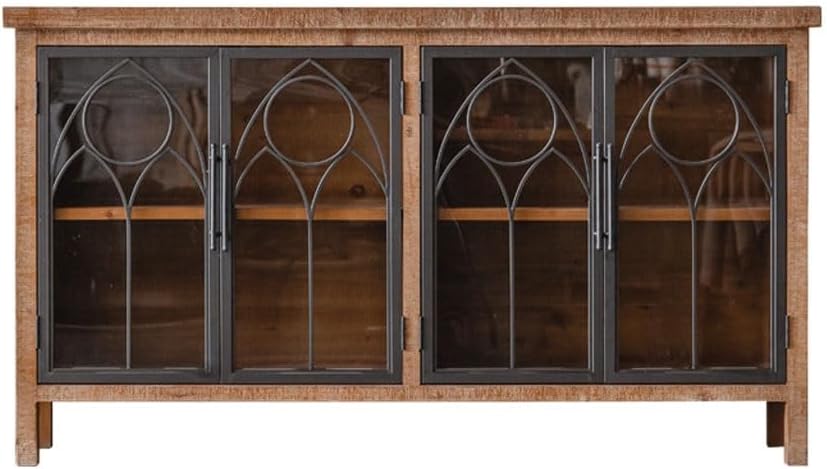 Sideboard Cabinet Solid Wood Carved Retro Cabinet Industrial Style Glass Wine Cabinet Wrought Iron Four-Door Storage Sideboard Sideboard Cabinet with Drawers