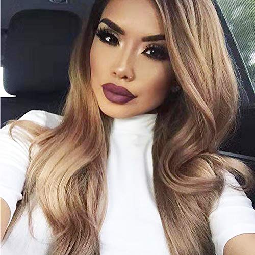Blonde Lace Front Wigs Ombre Dark Roots Natural Looking Glueless Long Wavy Synthetic Wig for Women 2 Tone Heat Resistant 22 inches…