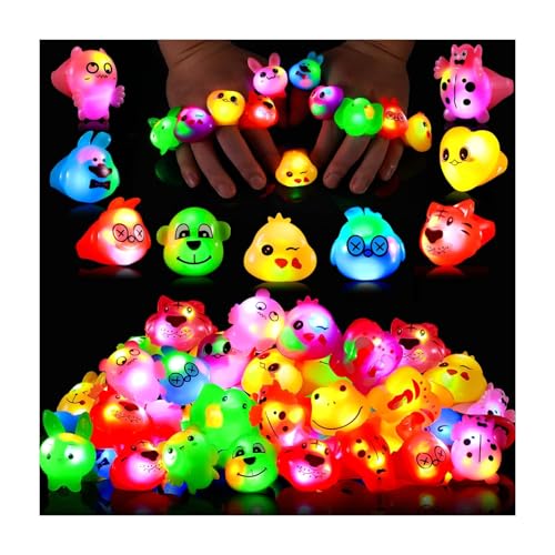 Mikulala 24 Pack LED Light up Animal Rings, Halloween Party Favors for Kids 4-8 8-12 Glow in Dark Goodie Bag Stuffers Treasure Box Toys Carnival Classroom Prizes Birthday Return Gifts for Boys Girls