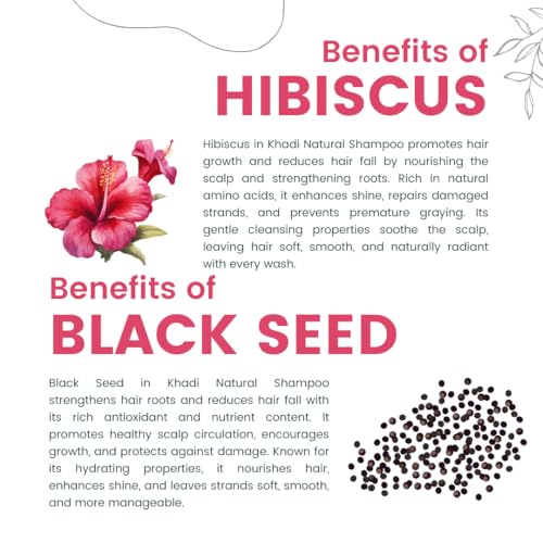Image of Khadi Hibiscus Onion Black Seed Shampoo | Reduces Hair Fall & Strengthens Roots | Khadi Natural Shampoo for Women & Men | Sulfate, SLS & Paraben Free 210 ml