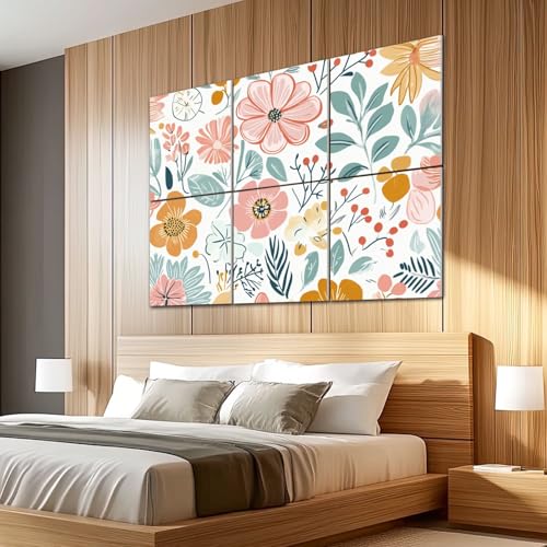 6 Pack Paneles Acústicos Decorativos Absorbentes de Sonido con Motivos Florales Boho en Tonos Pastel, Autoadhesivos para Estudios y Oficina 72"x48" miniatura 5