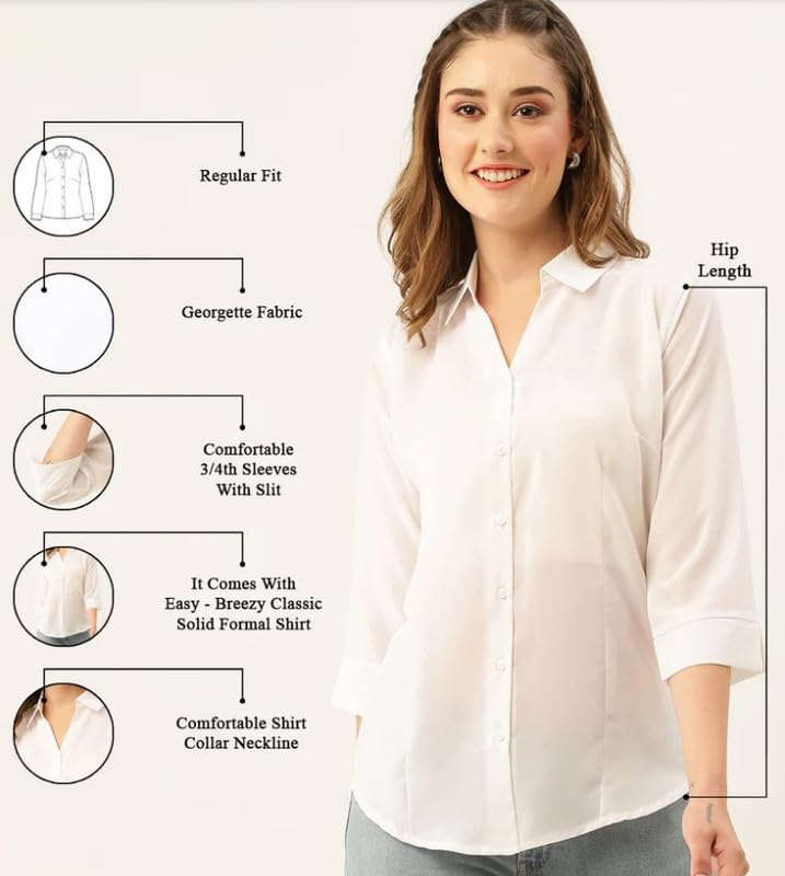 Image of Keenuu Formal Coller 3 /4 Sleeve Soft Comfortable Leightweight Georggete Women Trendy Formal Shirts (Pack of 1).