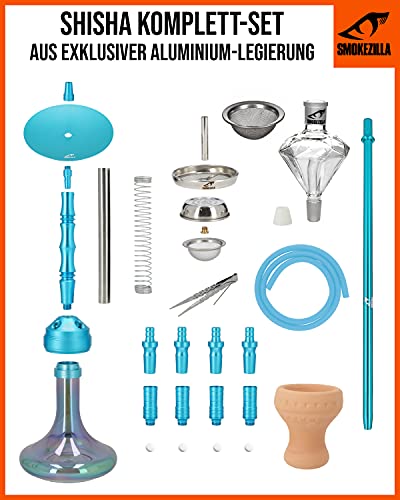 Smokezilla® MINYA 4S 4-Schlauch-Set Aluminium Rainbow Shisha | Spitze Optik mit Regenbogen Bowl und Diamond… – Bild 3