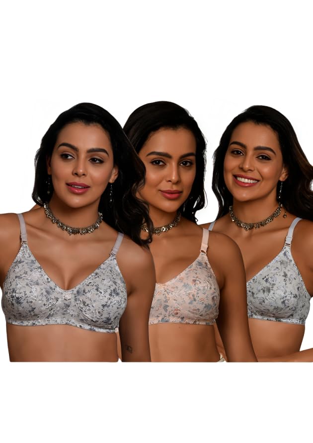 xcare bra with device Xcare Women’s Non Padded Bra - Pure Cotton Full Coverage Non Wired Seamed Bras Combo with Adjustable Straps (Pack of 3)-picture-42