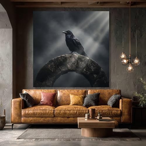 Tableau prêt à accrocher corbeau et animaux style gothique 30cm