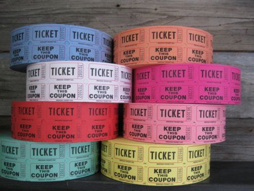 Raffle Tickets - 4 Rolls of 2000 Double Tickets. Total 8,000 50/50 Raffle Tickets (4 Assorted Colors)