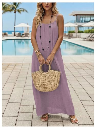 Image of SHENHE Women's Open Back Spaghetti Strap Beach Maxi Dress Loose Flowy Vacation Sundress