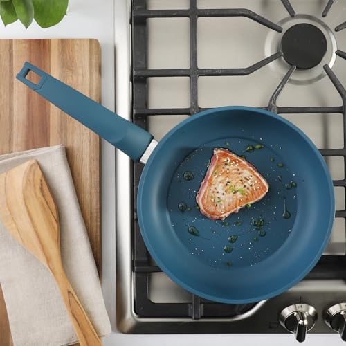 Image of Gibson Home Helensburgh 7-Piece PFA-Free Ceramic Nonstick Carbon Steel Cookware Set - Blue Pots and Pans with Glass Lids, Saucepan, Dutch Oven, Fry Pan