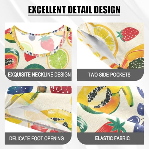 ALAZA Fruit Strawberry Lemon Pajamas Set Short Sleeve Cotton Sleepwear Summer Pjs 2 Piece 5-14Y4