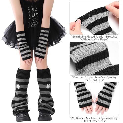 Jspupifip Y2K Leg Warmers for Women, Star Arm Warmers Streetwear Leg Cover Retro Stretchy Dance Accessories2