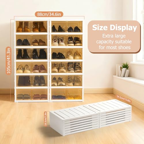 Image of Folding Shoe Rack Storage Device,Large Plastic Folding Shoe Cabinet, Easy to Assemble Shoe Rack Storage Cabinet with Transparent Door Magnetic Buckle (6 Layers, 2 Groups, 24 Pairs)