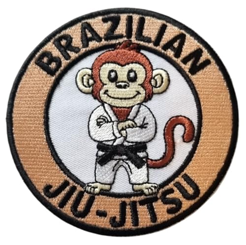 Brazilian Jiu Jitsu Patch Embroidered Iron/Sew-on Badge (3.5 Inch) Grappling Monkey BJJ Kimono Martial Arts Gift Patches