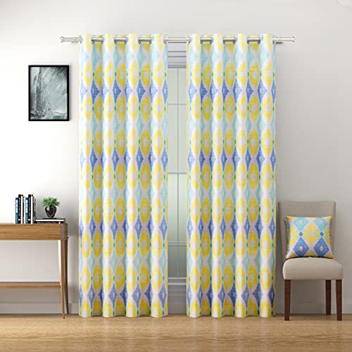 Image of Swayam Polyester Blackout 2 PC Window Curtain Comes with Eight Eyelet for Bedroom, Living Room - 60 X48 inches -Yellow