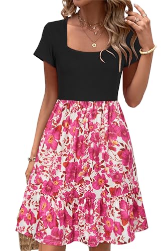Image of Newshows Women's 2026 Summer Casual Square Neck Ruffle A Line Beach Vacation Sundress Work Business Dress with Pockets