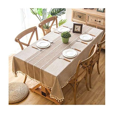 SMchwbc Table cloth, water-repellent, tassel tablecloth, durable, rectangular tablecloth, wipable, catering, easy-care, washable tablecloth (4.90 x 90 cm) Cover
