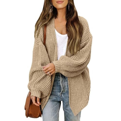 Cable Knit Sweater Women Trendy Oversized Lantern Sleeve Long Cardigan Sweaters Lightweight Open Front Jackets Coats