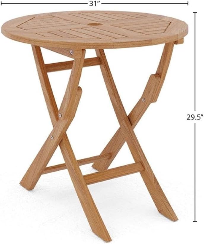 Pemberly Row 3-Piece Teak Folding Outdoor Bistro Set, Includes Round 31.5 in Table and 2 Armchairs, Hand-Sanded Premium Teak Wood, Slatted Design, Weather-Resistant Patio Furniture for Gardens or