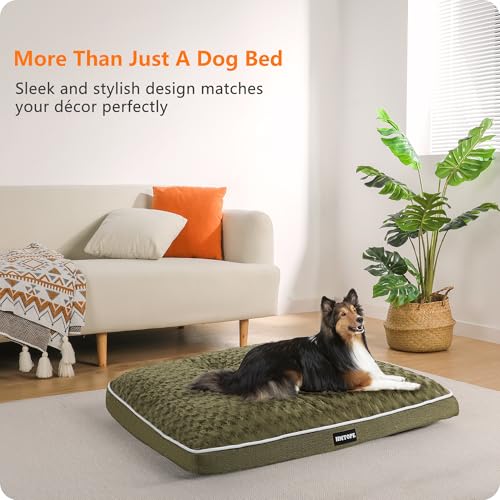 HMTOPE Orthopädisches Hundebett, Hundematte im Doppelstock-Design, Waschbar Hundekissen, Abnehmbar Hundekorb, 90 cm für Kleine bis Mittelgroße Hunde, Olivgrün