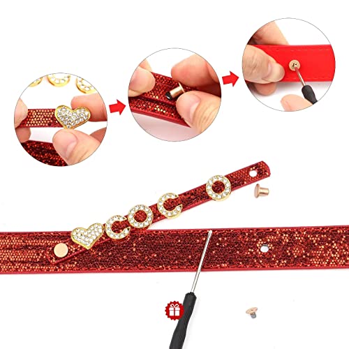 Didog Collier personnalisé à paillettes pour chien et chat, en cuir synthétique avec strass bling-bling pour chiens et chats de petite et moyenne taille, rose, taille XS – Image 6