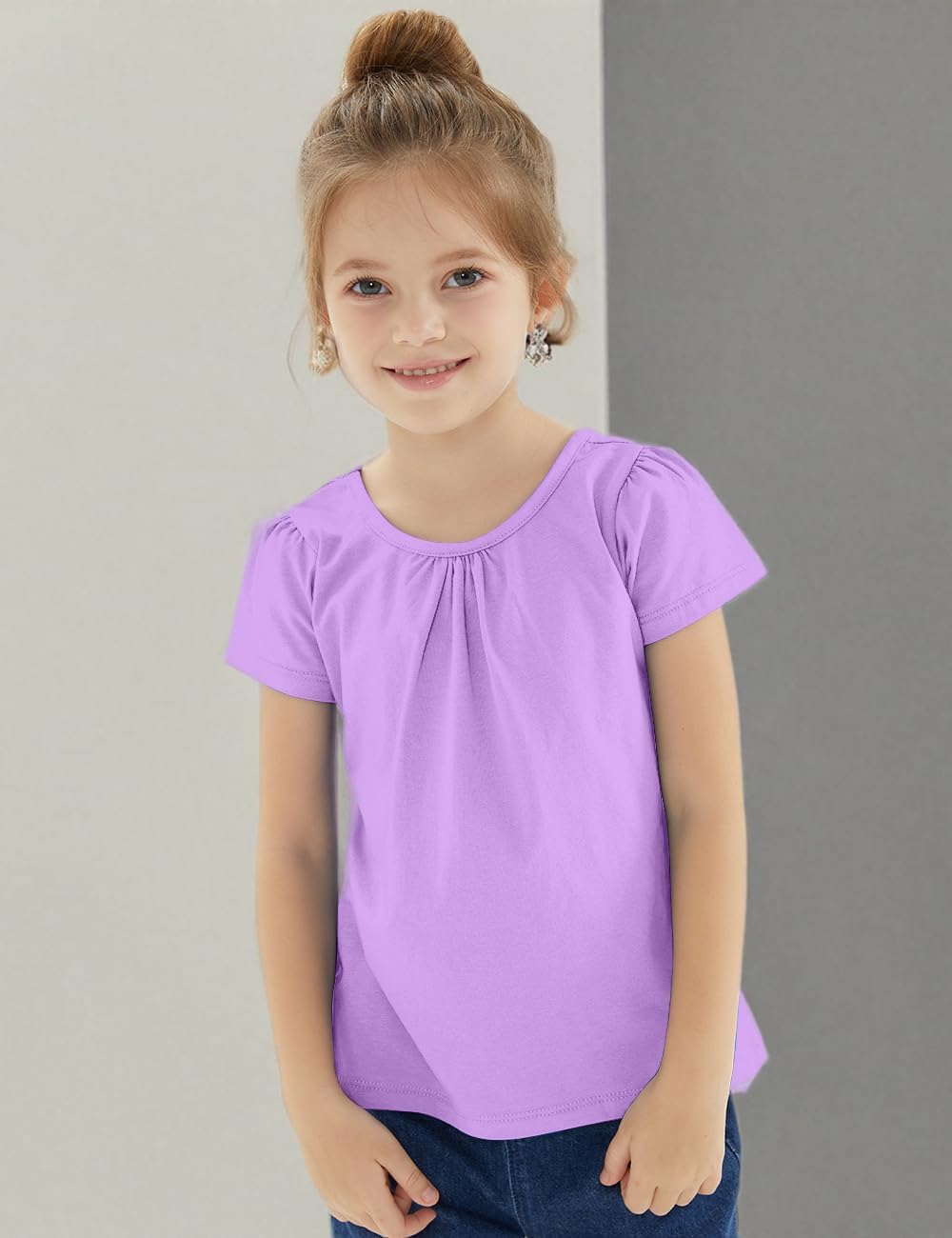 Noomelfish Girls Criss Cross Back T-Shirts Short Puff Sleeve Tee Tops (5-12 Years)