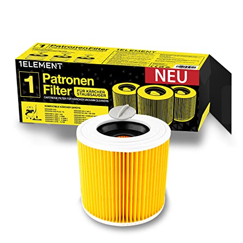 1 Filter für Kärcher Staubsauger [WD3, WD2, WD1, MV3, MV2, A, K, KNT, NT, SE, VC] – 1 Rundfilter + 1 Verschluss-Schrauben für Allergiker gegen Feinstaub/Gerüche [WD 3 2 1 MV] von 1ELEMENT