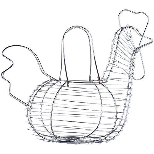 FUSIÓN DE POLLO ALAMBRE DE CROMO/FORMA DE HUEVO DE GALLO CANASTA DE ALMACENAMIENTO TITULAR, PORTADOR, PANTALLA. CON ASAS. IDEAL PARA HUEVOS MÁS GRANDES.