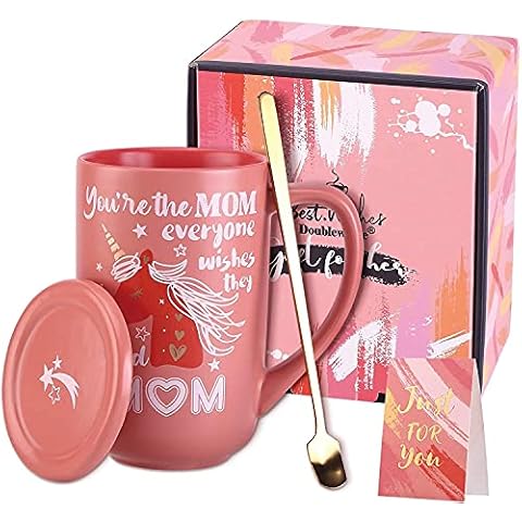 Gifts For Mom From Daughter Son - You're The Mom Everyone Wishes They Had - Birthday Gifts Ideas for Mom, Wife, New Mom, First Time Mom and Mother To Be - 16 Oz Coffee Tea Mug with Exquisite Box Pink Cover