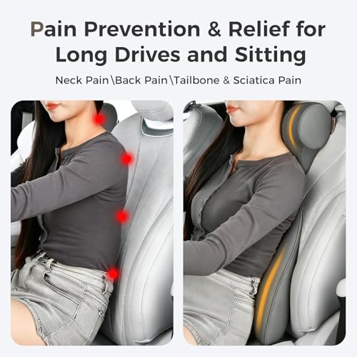 Image of Coverado Car Headrest Pillow, Ergonomic Memory Foam Car Neck Pillow for Driving Seat with Adjustable Strap, Soft PU Leather Breathable Removable Cover Neck Support for Neck Pain Relief